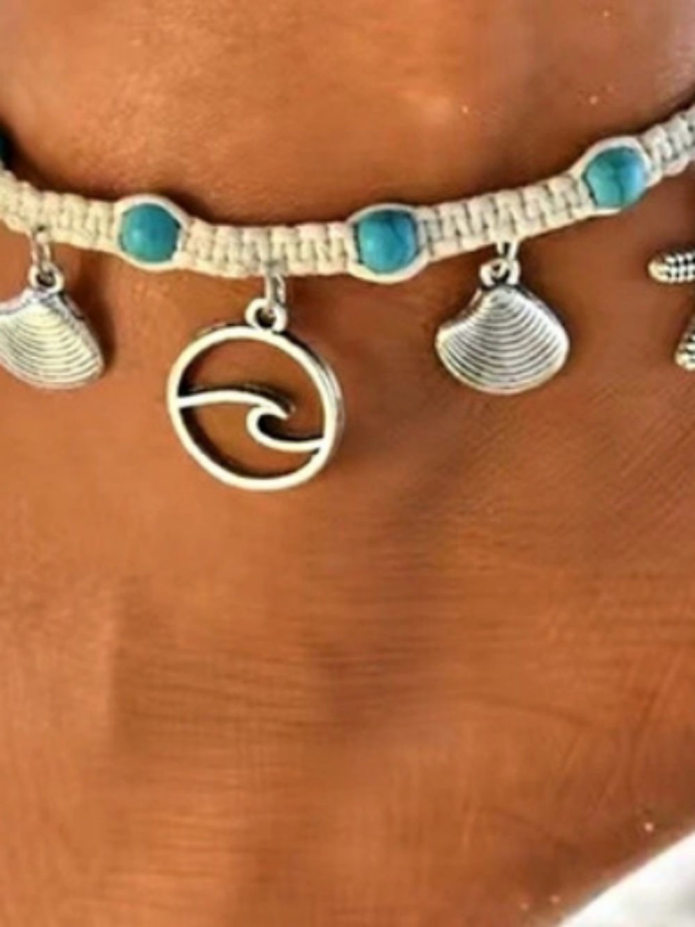 Citrus Reef Woven Wave Anklet with Beach Charms